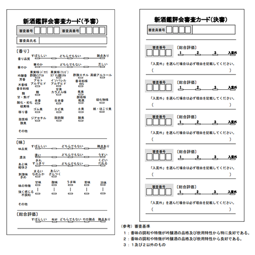 鑑評会の審査カード