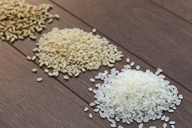 Three types of rice at different milling ratios
