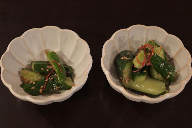 りょうすけさんのきゅうり、まるやまさんが盛り付けたきゅうり