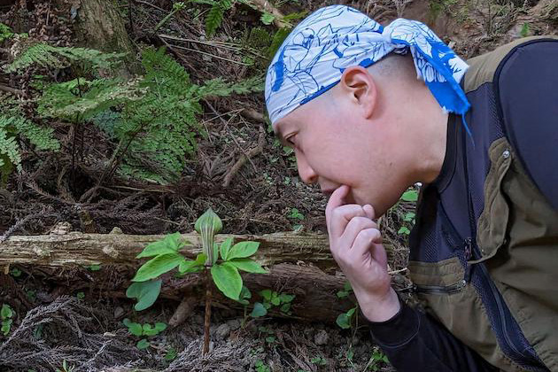 植物を観察する若林さん