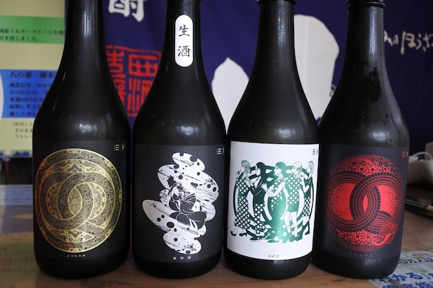 左から銘柄名タマキハル、東洋坂、GOZ、ミシャグチ