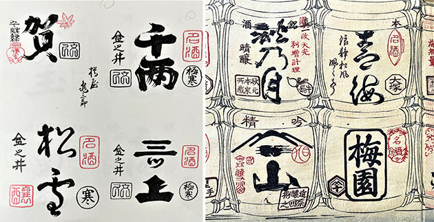「摂州伊丹酒樽銘鑑」と「新撰銘酒寿語禄」のひげ文字