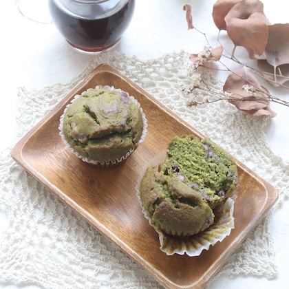 抹茶と小豆の酒粕マフィン