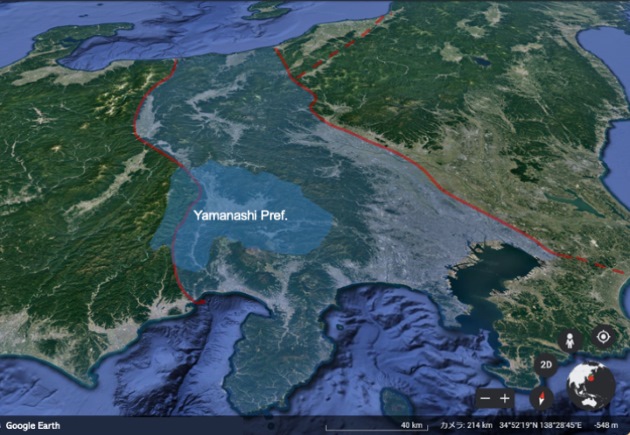 Location of the Fossa Magna and Yamanashi Prefecture