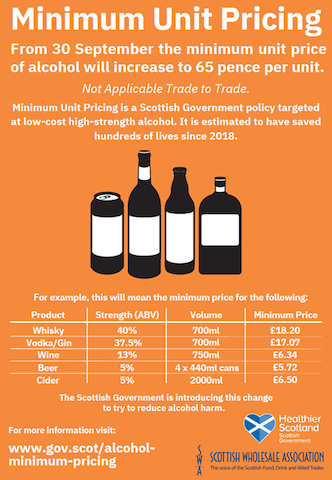 アルコール単位当たり最低価格の説明チラシ画像
