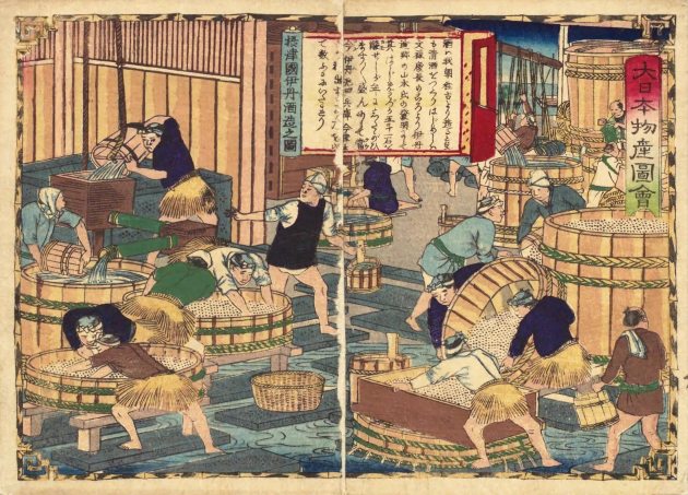 伊丹の酒造りの様子（出典：国立国会図書館デジタルコレクション『大日本物産圖會 第1帖』）