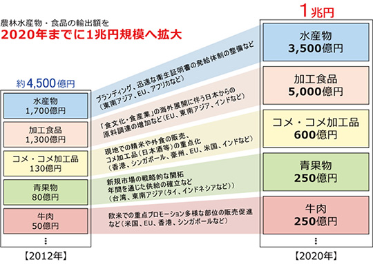 政府戦略イメージ図。当初は2020年の1兆円達成としていた(出典:首相官邸ホームページ)