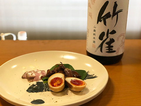 竹雀と燻製の盛り合わせ(ホタルイカ、豚ハム、卵)